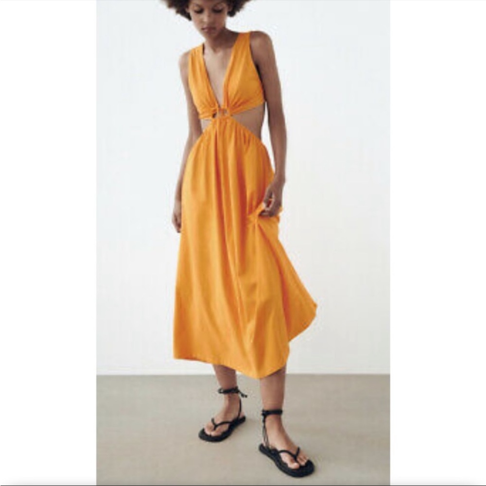 Zara Tangerine Midi Cutout Dress